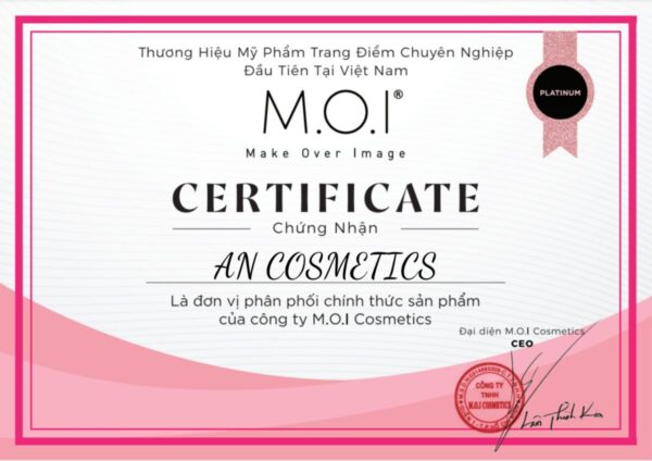 giấy chứng nhận m.o.i cosmetics