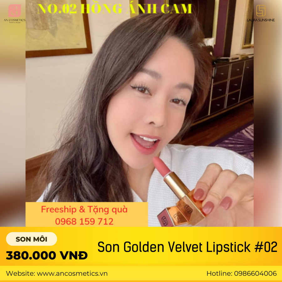 Bảng giá mỹ phẩm Laura Sunshine - Mỹ phẩm cao cấp Nhật Kim Anh SON GOLDEN VELVET LIP STICK #02