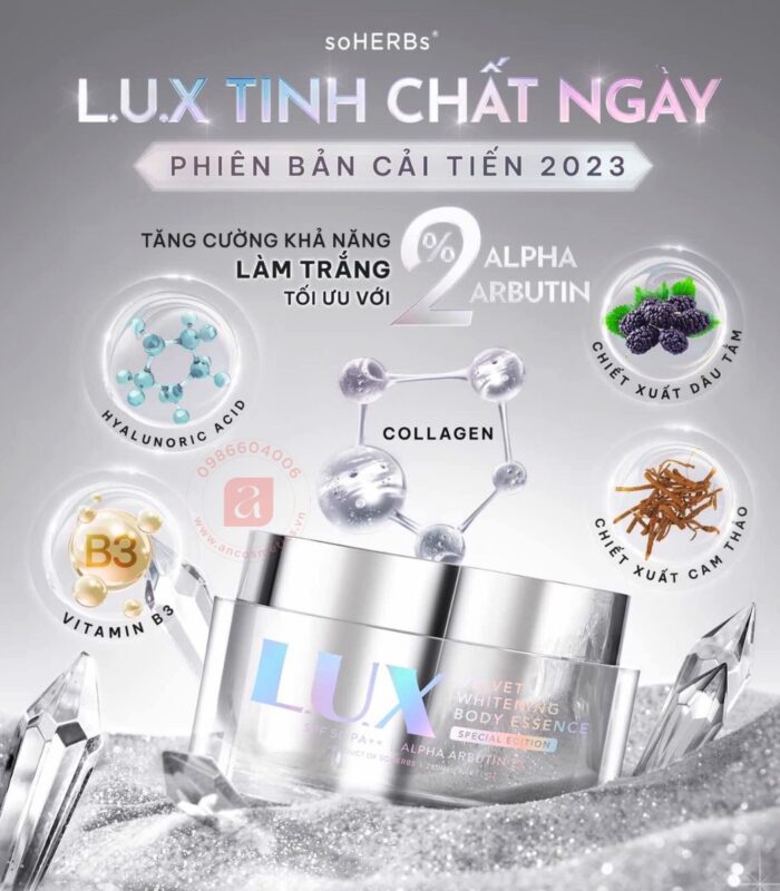 thành phần kem dưỡng thể ban ngày lux velvet whitening body essence phiên bản mới 2023