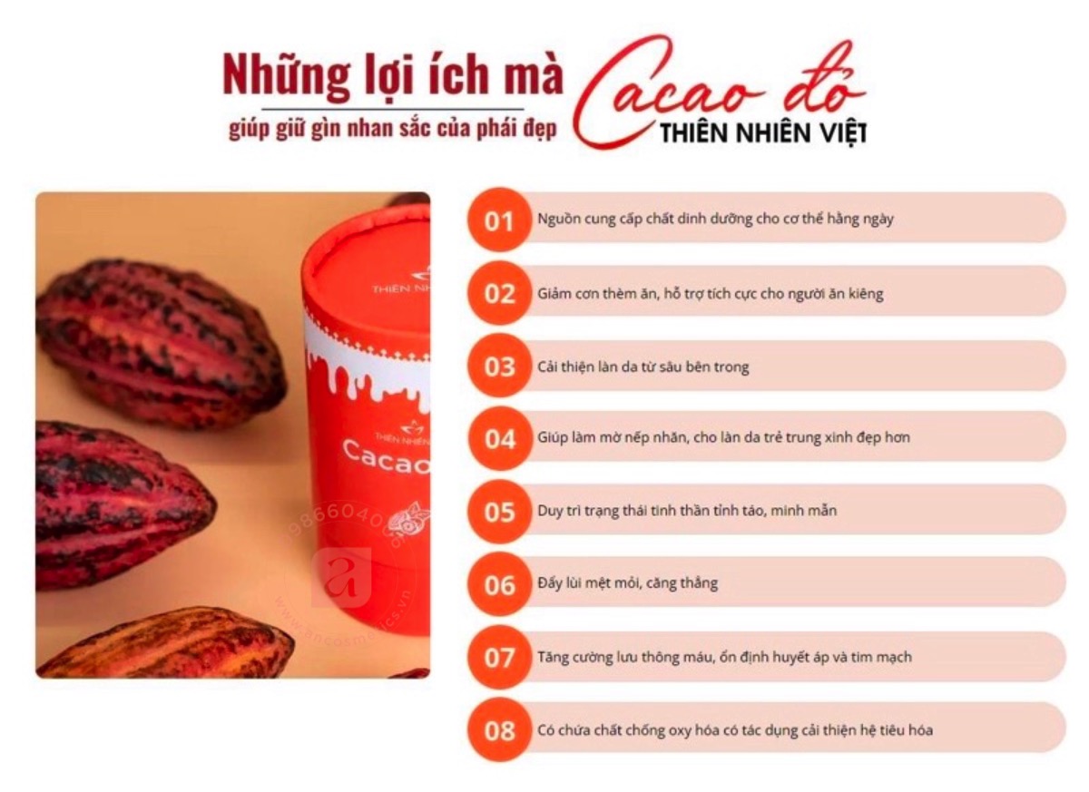 Cacao Đỏ Hỗ Trợ Giảm Cân Thiên Nhiên Việt (Hộp 15 Gói) - An Cosmetics