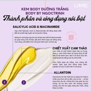 thành phần và công dụng nổi bật kem body dưỡng thể trắng da toàn thân ume ngọc trinh - hộp màu tím đậm 8