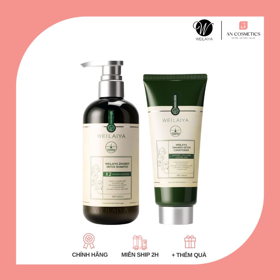 Bộ Gội Xả Gừng Trắng Weilaiya Zingiber Detox Shampoo & Conditioner Set
