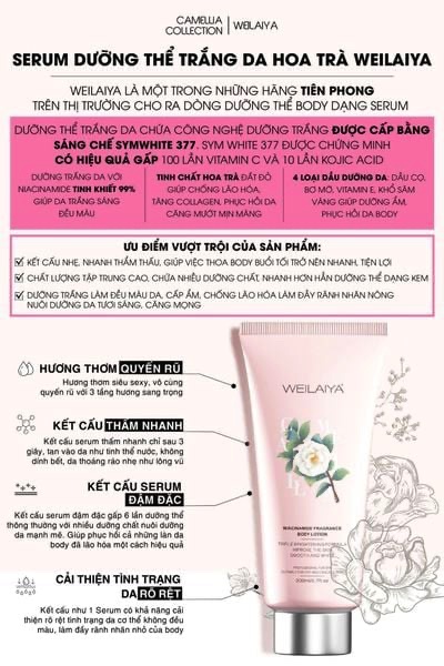 Sữa dưỡng thể trắng da hoa trà Weilaiya body lotion 1