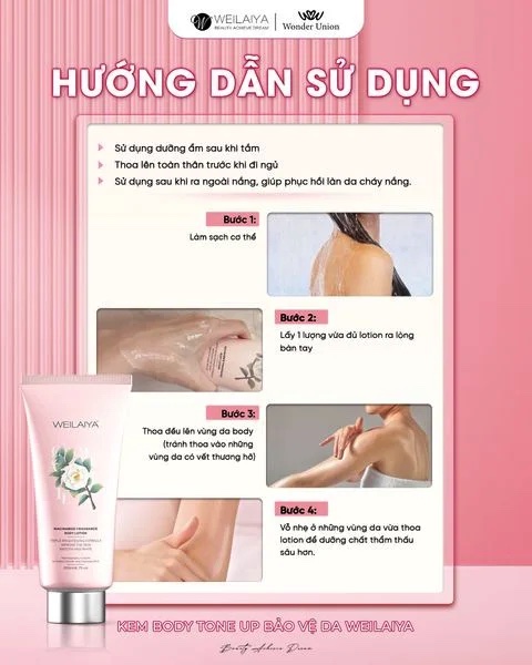 Sữa dưỡng thể trắng da hoa trà Weilaiya body lotion 2