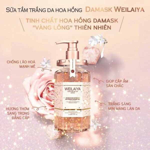 Sữa tắm trắng da cánh hoa hồng Damask Weilaiya Grand Rose Extracts Whitening Shower Gel 450ml 2