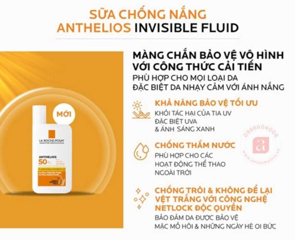 Kem chống nắng dạng sữa La Roche-Posay Anthelios Invisible Fluid SPF 50 50ml - 4