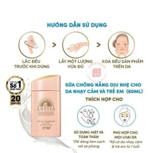 hướng dẫn sử dụng Sữa chống nắng cho da nhạy cảm Anessa Perfect UV Sunscreen Mild Milk SPF50+ 60ml