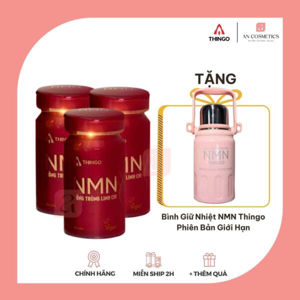 combo 3 viên uống nmn đông trùng linh chi thingo tặng bình giữ nhiệt hồng