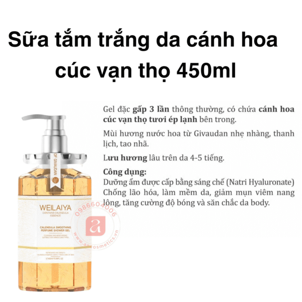 Sữa tắm trắng da cánh hoa cúc vạn thọ Weilaiya 450ml (5)