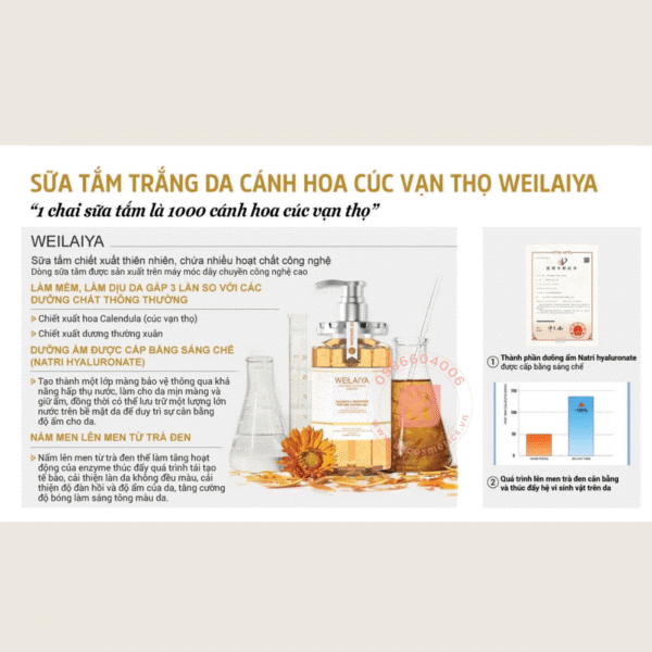 Sữa tắm trắng da cánh hoa cúc vạn thọ Weilaiya 450ml (8)